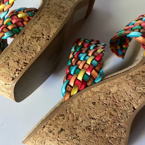 Vintage 70s Rare Zodiac Colorful Strap Wedges Heels 7b from Spain - Picture 4 of 7